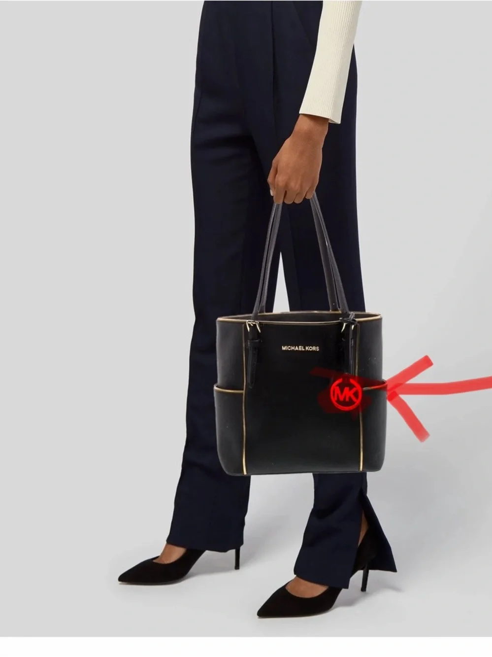 Michael Kors Black Saffiano Leather Tote with Gold Accents